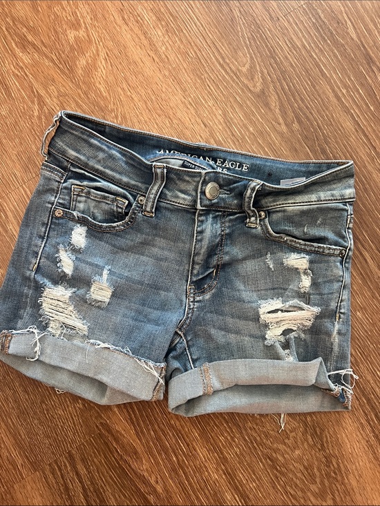 American Eagle Outfitters Pants - American Eagle Outfitters Distressed Rolled Cuff Denim Shorts - Blue Wash